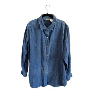 Vtg 90s Faded Glory Corduroy Button Down Shirt Blue Plus 22W/24W 100% Cotton